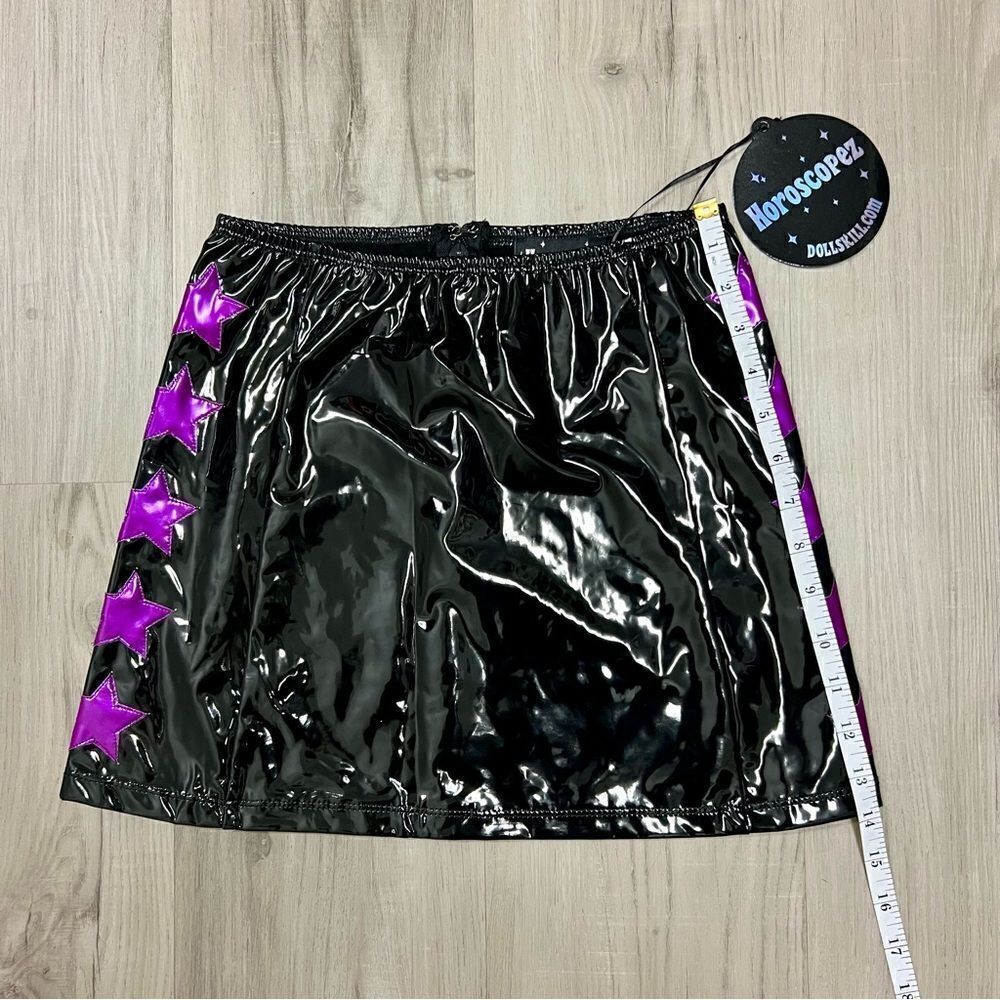 Horoscopez x Dolls Kill black patent miniskirt pink/purple metallic stars szM - Picture 8 of 15